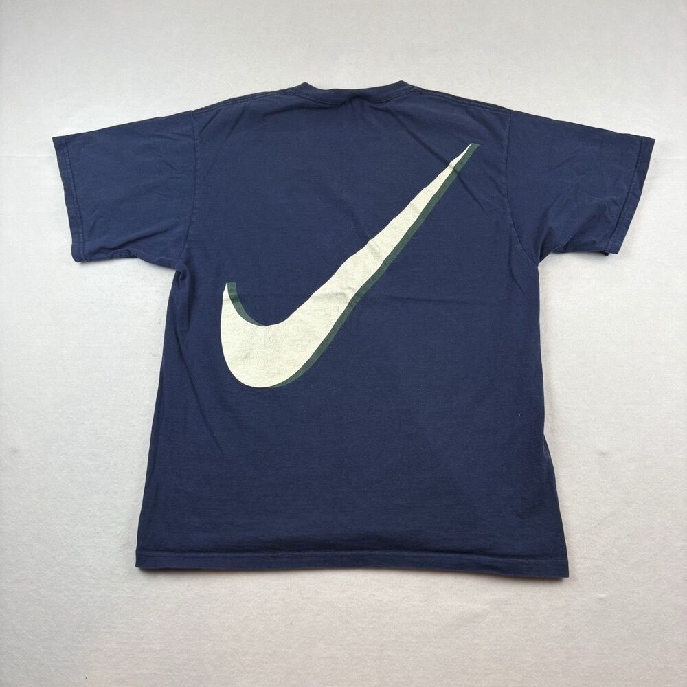 Vintage Nike Swoosh T Shirt Large Logo Mens M Blue Short Sleeve